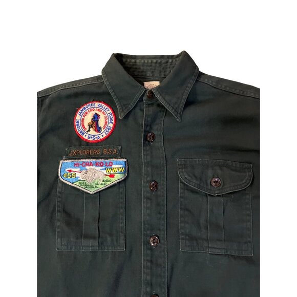 Vintage Boy Scouts Of America Shirt Green Button-Up With 1957 Patches Mens S? Ne - Picture 5 of 16